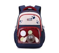uikios Mochila escolar de tela Oxford de dibujos animados para niñas con correas acolchadas para el hombro, múltiples bolsillos, mochila escolar transparente para estudiantes, Azul oscuro con rojo