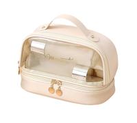 uikios Neceser de viaje de doble capa, bolsa de maquillaje para mujer, portátil, impermeable, neceser de viaje esencial, Albaricoque de leche W, as pics show