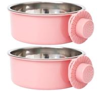 uikios Paquete de 2 cuencos colgantes grandes de acero inoxidable de 650 ml con base antideslizante para perros, gatos, montaje seguro, comedero suspendido para mascotas