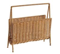 uikios Revistero de mimbre marrón claro, práctico organizador de revistas tejido de ratán sintético para un almacenamiento eficiente en el hogar