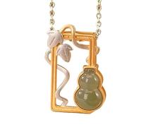 UILENAWEB Collar con Colgante de Jade Natural Hetian Wu Lou, Amuleto Calabaza Feng Shui for Prosperidad, Dinero, Buena Suerte, talismán Cristal Chakra Reiki, 1 Unidad