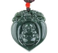 UILENAWEB Collar de Buda Sonriente Jade hetiano Natural, Colgante Amuleto Feng Shui jadeíta for la meditación del Chakra Reiki Dinero Prosperidad 1 Pieza