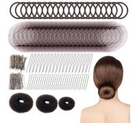 UILYNIU 183 Piezas Juego de Hacer Moño, 3 Donuts para el Pelo, 60 Redecillas Invisiblescon 100 Horquillas Pelo, 20 Gomas de Pelo, Accesorios de Peinado para Bailarina de Ballet (Marrón)