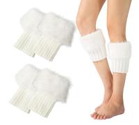 UILYNIU 2 Pares Blanco Calentadores Piernas Mujer Tejidos Cálidos Calientapiernas Cortas Ganchillo Cubierta calentadores Cortas Calientes Invierno para Botas y Botines