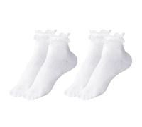 UILYNIU 2 Pares Calcetines Blancos Tobilleros de Encaje con Volantes para Ballet, Niñas y Mujeres