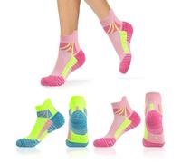 UILYNIU 2 Pares Calcetines Tobilleros Deportivos Mujer 36-39, de Algodón Transpirable, Cortos Amortiguados para Running (Verde, Rosa)