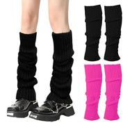 UILYNIU 2 Pares Calentadores Piernas para Mujeres y Niñas, Calentadores de Botas Largas de Rodilla Cálidos de Neón para Carnaval Disfraz Fiestas Temáticas