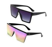 UILYNIU 2 Pares Gafas de Sol Planas de Gran Tamaño, Gafas Cuadradas para Hombre Mujer, Gafas de Sol Retro, Gafas Rave, para Senderismo, Festivales, Fotografía, Degradado e Negro