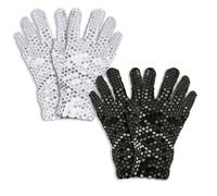 UILYNIU 2 Pares Guantes de Lentejuelas para Hombre/Mujeres Guantes de Baile con Lentejuelas Brillantes Guantes, Accesorios Guantes de Lentejuelas para Halloween Fiesta de Disfraces (Negro, Plata, L)