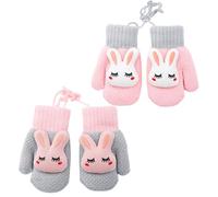 UILYNIU 2 Pares Guantes Invierno Niños, Manoplas Bebe, Guantes Bebé, Guantes Térmicos Bebé, Guantes con Cuerda, Guantes de Punto con Forro Polar, Guantes para Bebé Niños Niñas 0-3 Años (2 Pares)