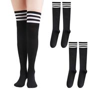 UILYNIU 2 Pares Mujer Extra Largos Calcetines, Calcetines Altos Hasta El Muslo, Calcetines a Rayas, Casual Calcetines Extra Largos, Calcetines Altos Muslo Cosplay, Calcetines para Invierno (Negro)