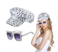 UILYNIU 2 piezas Accesorios Discoteca Disfraz Años 70 Disco Mujeres Lentejuelas Sombrero Anteojos de Sol Disfraces de Fiesta Disco para Carnaval Fiesta Hip-Hop Actuaciones Baile