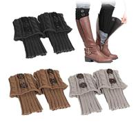 UILYNIU 3 Pares Calentadores Piernas Mujer Calcetines de Punto Invierno Tejidos Cálidos Botón Calientapiernas Cortas Ganchillo Cubierta Talla única