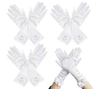 UILYNIU 3 Pares de Guantes Largos Blancos de Princesa con Lazo, Perla, Satén para Boda, Ópera, Vestir de Flores, Halloween, Fiesta y Cumpleaños