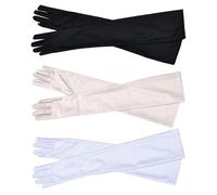 UILYNIU 3 Pares Guantes de Satén Largos para Mujer, Guantes Nupciales, Guantes Mujer Vintage para Boda Fiesta Accesorios Fiesta de Disfraces Fiesta Temática Carnaval (Multicolor)