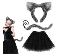 UILYNIU 3 Piezas Accessori Costume da Lupo Bambino Orecchie da Lupo Coda di Lupo Falda Tutú Grigio Lupo Costume Peloso Lupo Cosplay Costume Animale per Cosplay Halloween Festa (3 Piezas)