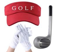 UILYNIU 3 Piezas Disfraz de Golf Adulto Accesorios de 76CM Golf Club Inflable Golf Rojo Sombrero Visera para el Sol Guantes Blancos, Disfraz de Carnaval Halloween Deportista para Hombre Mujer (3PCS)