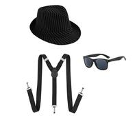 UILYNIU 3 Piezas Disfraz Gánster Accesorios para Hombre de 1920s Sombrero de Panamá Tirantes Gafas, Disfraz de Gatsby, Sombrero Gángster Vintage Hombre Carnaval Halloween Fiesta Cosplay