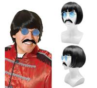 UILYNIU 3 piezas Peluca Hippie Hombre Pelucas Hombre con Barba Gafas Sol Accesorios de los Años 60 y 70 para Hombres Disfraz Hippie Halloween Carnaval Cosplay (Negro)