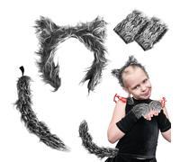 UILYNIU 4 Piezas Accesorios Disfraz de Lobo Orejas de Lobo Guantes Cola de Lobo Disfraz Peludo Lobo Disfraz de Halloween Niños Adultos Lobo Cosplay Disfraz de Animales para Fiesta Halloween (4 Piezas)