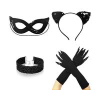 UILYNIU 4 Piezas Conjunto de Cosplay de Gato Orejas de Gato Collar Guantes de Garra Gato Máscara, Kit Disfraz de Gato, Fiesta Disfraz para Halloween, Theme Party, Navidad, Talla única (Negro)