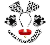 UILYNIU 4 Piezas Dálmatas Disfraz Niños Animal con Orejas y Cola de Perro, Collar para Halloween, Carnaval, Fiesta y Cosplay