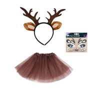 UILYNIU 4 Piezas Disfraz de Diadema Cuernos Ciervo, Orejas de Cuernos CiervoTutu Falda Cara Ciervo Tatuaje, Disfraz de Animal Jirafa Accesorios para Niña Niños Carnaval Halloween Cosplay Fiesta (3PCS)
