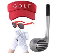 UILYNIU 4 Piezas Disfraz de Golf Adulto, Accesorios de 76CM Golf Club Inflable Golf Rojo Sombrero Visera para el Sol Guantes Gafas de sol, Hombre Mujer Disfraz de Carnaval Halloween Deportista (4PCS)