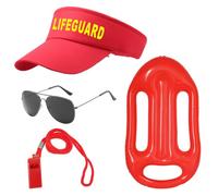 UILYNIU 4 Piezas Disfraz de Salvavidas, Accesorios de Salvavidas Incluye Sombrero Gafas de Sol Silbato Salvavidas Boya, Disfraz de Deportista para Hombre Mujer Carnaval Halloween Disfraz (Rojo)