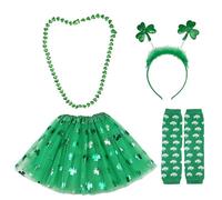 UILYNIU 4 Piezas Disfraz de San Patricio Disfraz Irlandes Mujer Tiaras Verdes Diadema de Trébol Guantes Verdes Collar Verde Tutú Verde Disfraz de Trébol Mujere Niñas Fiesta Día de San Patricio Regalos