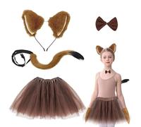 UILYNIU 4 Piezas Disfraz de Zorro para Niños, Orejas de Zorro Larga Cola Zorro Pajarita Niña Tutu Falda, Disfraces Animales Orejas Accesorios para Niños Halloween Carnaval Fiesta Disfraces (Zorro)