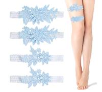 UILYNIU 4 Piezas Liga de Novia Liga de Boda, Liga Nupcial Elástica, Novias Accesorios, Floral Ligas, Liga para Damas, Liga para Novia, Liga Nupcial, Liga para la Fiesta de Bodas (Azul Claro)