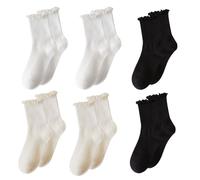 UILYNIU 6 Pares de Calcetines con Volantes para Mujer - Negro, Beige, Blanco - Calcetines de Ballet de Punto, Ligeros, Cómodos, Transpirables