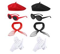 UILYNIU 8 Piezas 50's Costume Accessories Set,boina, bufanda sombrero, gafas de sol, guantes,Accesorios de Disfraces para Mujeres,Mujer Carnaval Retro Fiesta Víspera de Todos los Santos (negro,rojo)