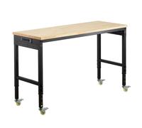 VEVOR Banco de Trabajo Ajustable 1524x559x711-1030 mm de Almacenamiento, Toma de Corriente, Ruedas, Tablero Perforado y Tablero de Madera de Roble Carga de 907,2 kg para Garaje, Taller, Carpintería