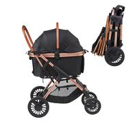 VEVOR Cochecito para Perros 4 Ruedas Giratorias con Freno Cochecito para Mascotas Carga 30 kg Cochecito para Gatos Soporte Extraíble Cesta de Almacenamiento Cojín para Perros Pequeños/Medianos, Negro