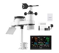 VEVOR 7 en 1 Estación Meteorológica Inalámbrica con Pantalla VA de 7,5 pulgadas / 190,5 mm, Sensor Solar, Pluviómetro con Pronóstico del Tiempo, Temperatura, Humedad, Velocidad y Dirección del Viento 