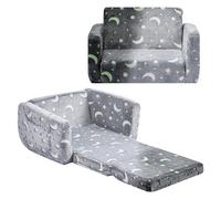 VEVOR Sofá Infantil 2 en 1 con Reposabrazos, Convertible en Tumbona, Sofá Cama Plegable y Suave de Esponja 28D y Franela con Estampado que Brilla en la Oscuridad para Leer y Jugar, Talla M, Gris