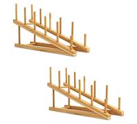 Uinfhyknd 2 soportes de madera para platos de bambú, soporte para tapa de olla, estante de secado de platos, organizador de armario de cocina para platos