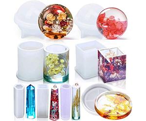 Uinfhyknd 8 Piezas de Moldes de Arte de FundicióN de Resina Epoxi de Silicona Incluyen Redondo, Cuadrado, Esfera, Colgante, Posavasos para de Bricolaje, Maceta
