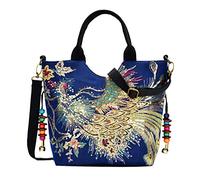 Uinfhyknd Lentejuelas Brillantes Real Bordado Bolso de Mano de Lona para Mujer Bolso de Compras Bolso de Mano de Cadena con Cuentas Retro Azul