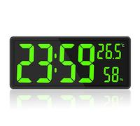 Uinfhyknd Reloj de Pared Digital LED, Pantalla de DíGitos Grandes, Temperatura y Humedad Interior, para Granja, Hogar, Aula, Oficina, Verde