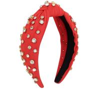 Uintoon Diademas anudadas rojas para mujer, diadema de diamantes de imitación de cristal brillante, accesorios para el cabello para mujeres y niñas, diademas antideslizantes con nudo superior ancho