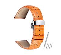UIONBUN Watch Strap,Genuine Calf Leather Watchbands Strap Soft Hand Stitched Silver Butterfly Clasp Bracelet Durable leisurely (Band Color : Blue, Band Width : 24mm)(Orange,18mm)
