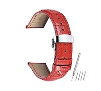 UIONBUN Watch Strap,Genuine Calf Leather Watchbands Strap Soft Hand Stitched Silver Butterfly Clasp Bracelet Durable leisurely (Band Color : Blue, Band Width : 24mm)(Rojo,19mm)