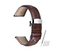 UIONBUN Watch Strap,Genuine Calf Leather Watchbands Strap Soft Hand Stitched Silver Butterfly Clasp Bracelet Durable leisurely (Band Color : Blue, Band Width : 24mm)(Brown,16mm)