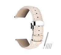 UIONBUN Watch Strap,Genuine Calf Leather Watchbands Strap Soft Hand Stitched Silver Butterfly Clasp Bracelet Durable leisurely (Band Color : Blue, Band Width : 24mm)(Beige,21mm)