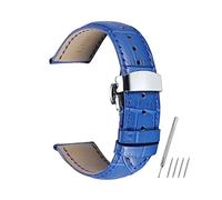UIONBUN Watch Strap,Genuine Calf Leather Watchbands Strap Soft Hand Stitched Silver Butterfly Clasp Bracelet Durable leisurely (Band Color : Blue, Band Width : 24mm)(Blue,21mm)