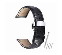 UIONBUN Watch Strap,Genuine Calf Leather Watchbands Strap Soft Hand Stitched Silver Butterfly Clasp Bracelet Durable leisurely (Band Color : Blue, Band Width : 24mm)(Black,18mm)
