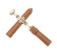 UIONBUN Watch Strap,Genuine Leather Watch Band First Layer of Watch Strap with Rose Gold Butterfly Buckle Watchband Leisurely (Band Color : Coffee with Coffee, Band Width : 20mm)(Brown with tan,21mm)